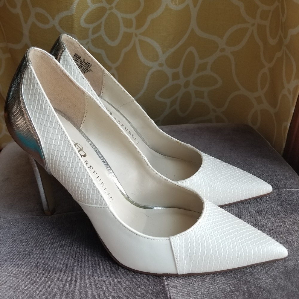 Rock & Republic white and silver stiletto heels